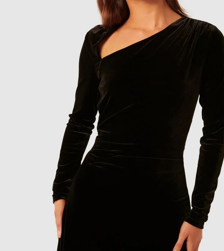 forever new  SAWYER Asym Velvet Drape Midi Dress for Women | Best Price UAE